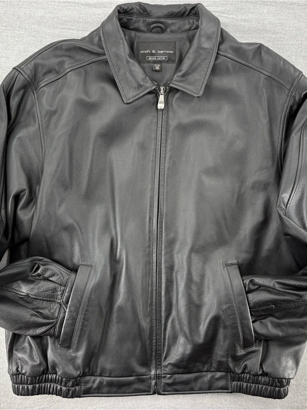 croft & barrow Black Leather Bomber Jacket